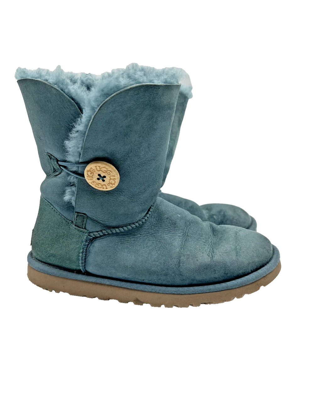 UGG Australia Bailey Button 5803 Teal Suede Sheepskin Winter Boots Women’s Sz 7